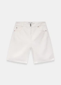 Cream Denim Mid Length Shorts Shorts|Trousers