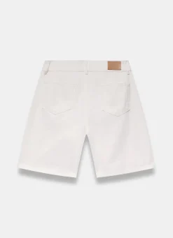 Cream Denim Mid Length Shorts Shorts|Trousers