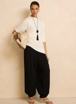 Sale Cream Draped Asymmetric Top All Tops|Tops