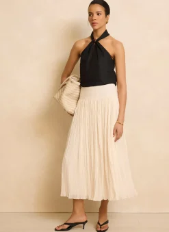 Discount Cream Drop Waist Crinkle Midi Skirt Midi Skirts|Skirts