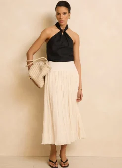 Discount Cream Drop Waist Crinkle Midi Skirt Midi Skirts|Skirts