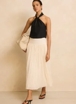 Discount Cream Drop Waist Crinkle Midi Skirt Midi Skirts|Skirts