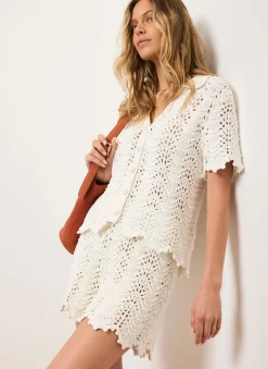 Outlet Cream Embellished Crochet Top Crochet