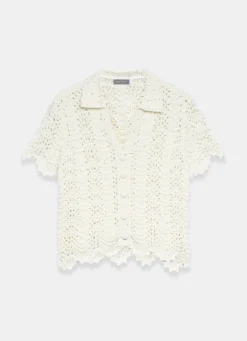 Outlet Cream Embellished Crochet Top Crochet