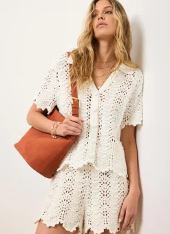 Sale Cream Embellished Crochet Shorts Shorts|Crochet