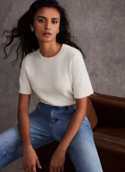 Online Cream Fitted Knit Tee Knitted Tops|Knitted Tops