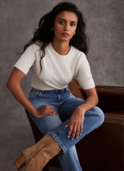 Online Cream Fitted Knit Tee Knitted Tops|Knitted Tops