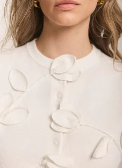 Cream Floral Applique Popper Detail Cardigan Cardigans|Jumpers & Cardigans