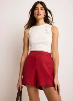 Best Cream Floral Applique Vest Top T-Shirts|T-Shirts