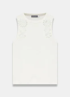 Best Cream Floral Applique Vest Top T-Shirts|T-Shirts