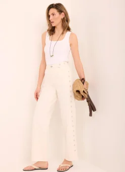 Sale Cream Floral Embroidered Tapered Jeans Jeans|Straight Jeans