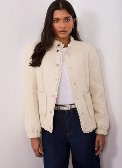 Sale Cream Floral Jacquard Quilted Jacket Jackets