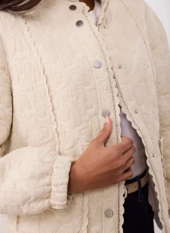 Sale Cream Floral Jacquard Quilted Jacket Jackets