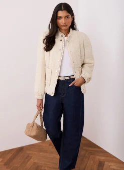 Sale Cream Floral Jacquard Quilted Jacket Jackets