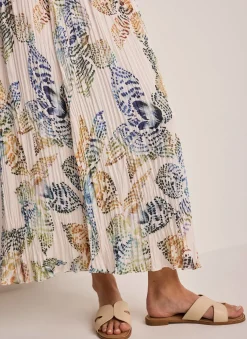 Outlet Cream Floral Print Crinkle Maxi Skirt Maxi Skirts|Skirts