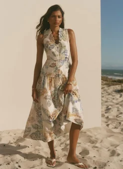 New Cream Floral Print Midi Dress Summer Dresses|Midi Dresses