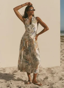 New Cream Floral Print Midi Dress Summer Dresses|Midi Dresses