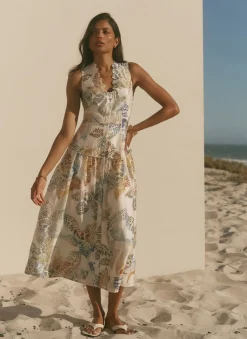 New Cream Floral Print Midi Dress Summer Dresses|Midi Dresses