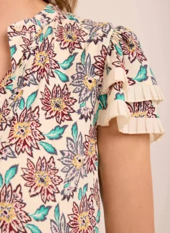 Discount Cream Floral Print Mini Dress Summer Dresses|Mini Dresses