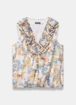 Discount Cream Floral Print Ruffle Top Shirts & Blouses|All Tops