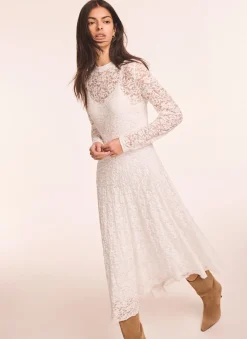 Clearance Cream Lace Full Asymmetric Midi Dress Midi Dresses