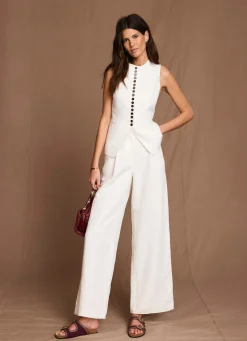 Linen Blend Pleated Wide Leg Trousers Wide Leg Trousers|Trousers