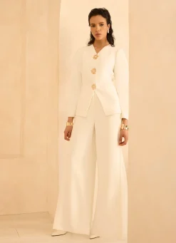 Hot Cream Pleat Detail Trousers Mv Limited|Trousers