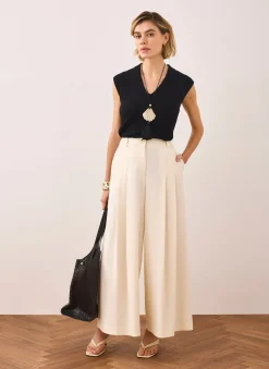 Pleated Cropped Wide Trousers Wide Leg Trousers|Trousers