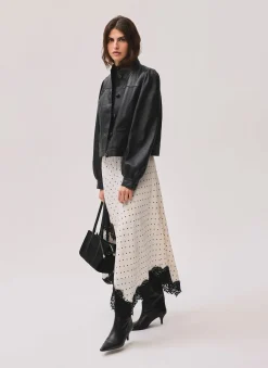 Hot Polka Dot Lace Trim Maxi Skirt Maxi Skirts|Skirts