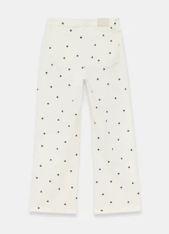 Sale Cream Polka Dot Wide Jeans Jeans|Wide Leg Jeans