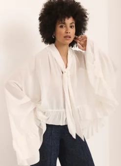 Clearance Cream Ruffle Tie Detail Blouse Shirts & Blouses