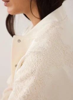 Clearance Satin Lace Sleeve Bomber Jacket Jackets