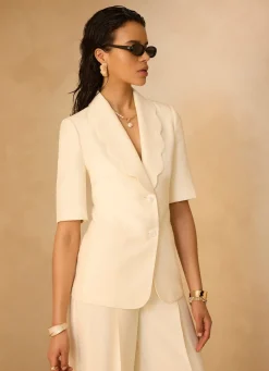 New Scallop Front Short Sleeve Blazer Jackets