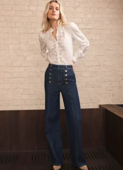 Clearance Dark Indigo Button Front Tailored Jean Jeans|Wide Leg Jeans