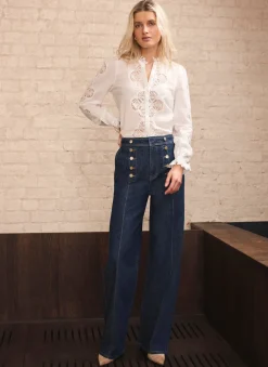 Clearance Dark Indigo Button Front Tailored Jean Jeans|Wide Leg Jeans