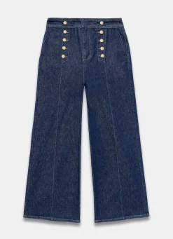 Clearance Dark Indigo Button Front Tailored Jean Jeans|Wide Leg Jeans