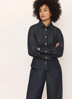 New Dark Indigo Denim Fitted Shirt Shirts & Blouses