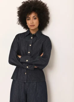 New Dark Indigo Denim Fitted Shirt Shirts & Blouses