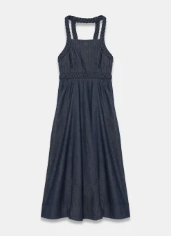 Hot Dark Indigo Denim Halter Midi Dress Midi Dresses|Denim Dresses
