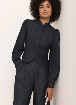 Hot Dark Indigo Denim Long Sleeve Jacket Jackets|Denim Jackets