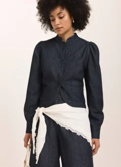 Hot Dark Indigo Denim Long Sleeve Jacket Jackets|Denim Jackets