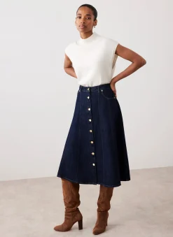 Sale Dark Indigo Denim Midi Skirt Midi Skirts|Skirts