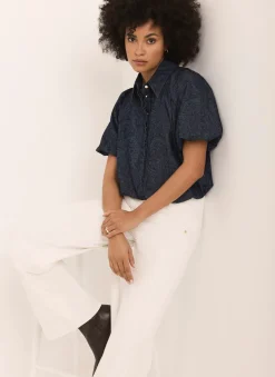 Clearance Dark Indigo Paisley Denim Shirt Shirts & Blouses