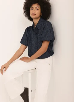 Clearance Dark Indigo Paisley Denim Shirt Shirts & Blouses