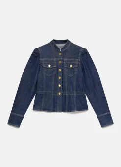 New Dark Indigo Puff Sleeve Denim Jacket Jackets|Denim Jackets