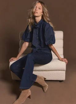 Outlet Dark Indigo Puff Sleeve Denim Shirt Shirts & Blouses