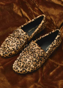 Gaia Leopard Print Textured Loafers Flat Shoes