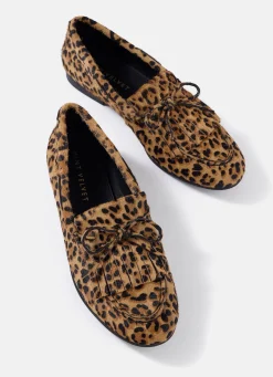 Gaia Leopard Print Textured Loafers Flat Shoes