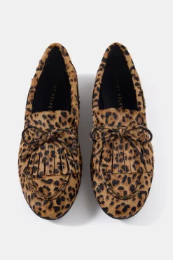 Gaia Leopard Print Textured Loafers Flat Shoes
