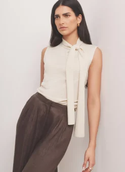 Outlet Metallic Knit Tie Neck Top Knitted Tops|Knitted Tops